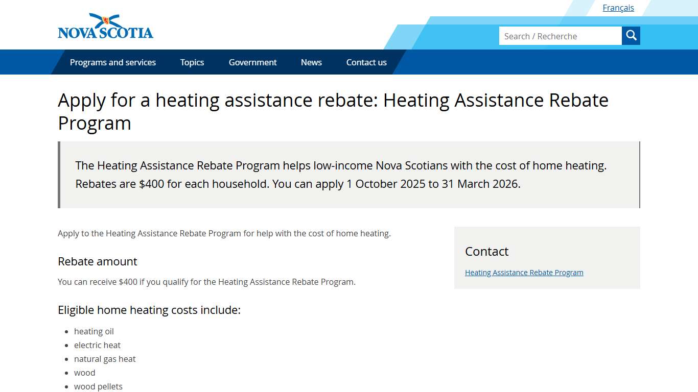 Apply for a heating assistance rebate: Heating Assistance Rebate Program - Government of Nova Scotia