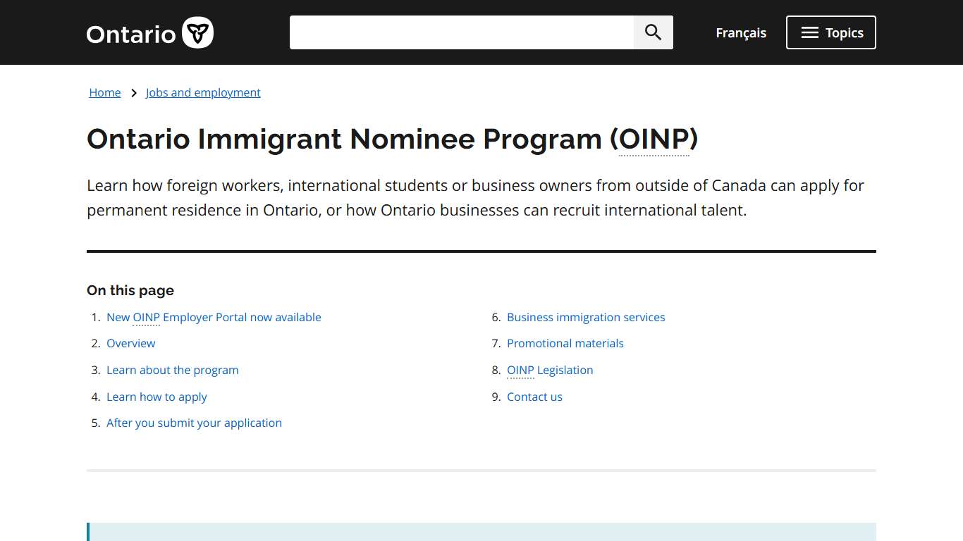 Ontario Immigrant Nominee Program (OINP) | ontario.ca