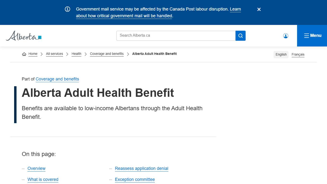 Alberta Adult Health Benefit | Alberta.ca