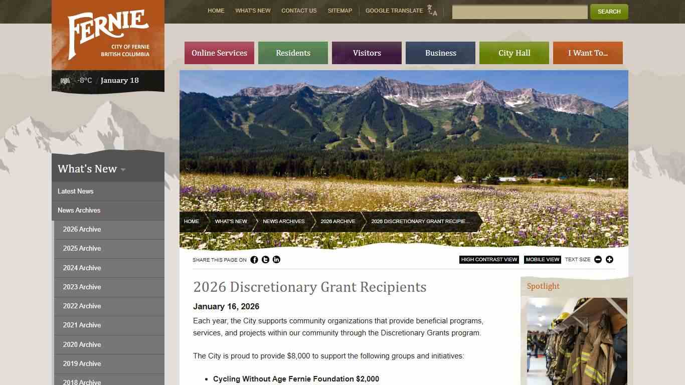 City of Fernie | 2026 Discretionary Grant Recipients